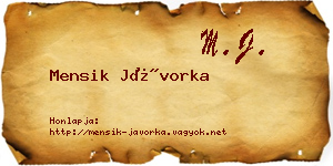 Mensik Jávorka névjegykártya